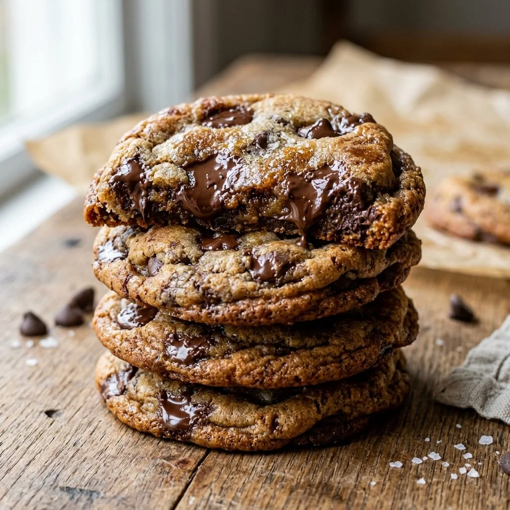 Freshly baked chocolate chip cookies on a cooling rack