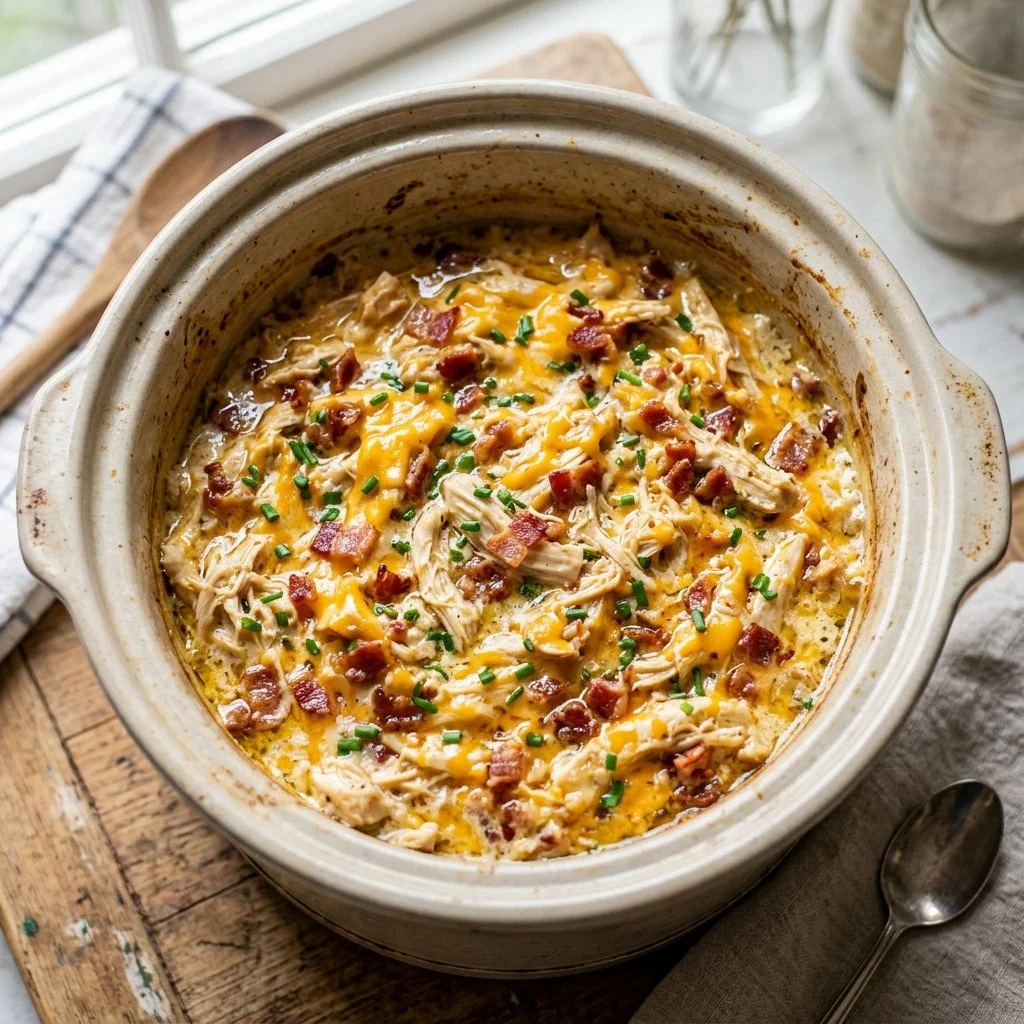 Creamy Crockpot Crack Chicken served in a bowl with herbs
