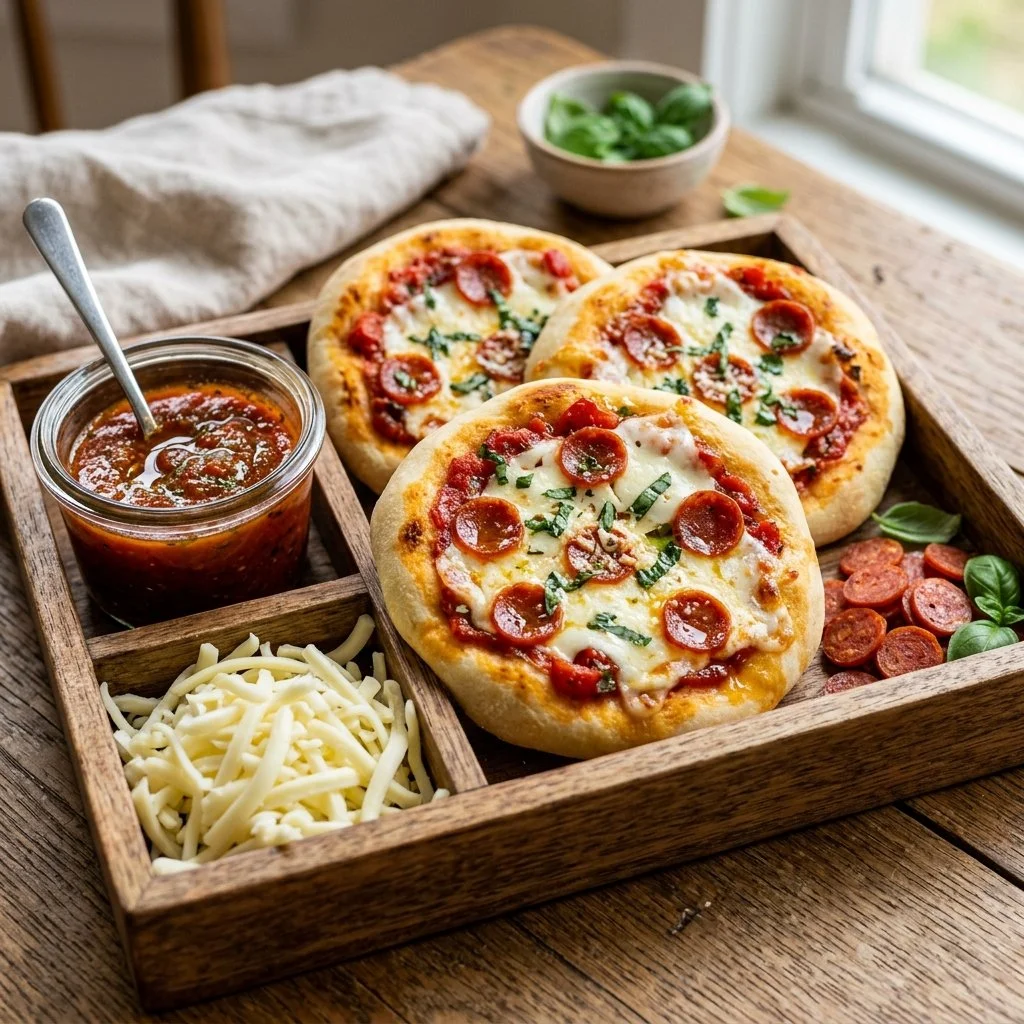 DIY Homemade Pizza Lunchables with toppings and ingredients for a fun lunch