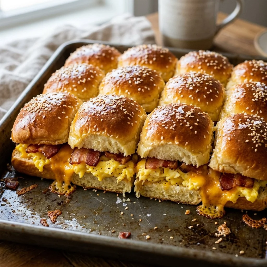 Delicious sheet pan breakfast sliders with eggs and cheese